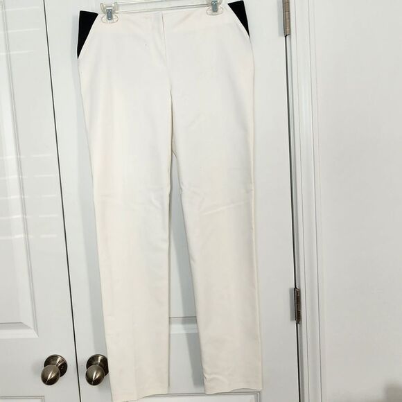 Armani Collezioni White Slim Fit Dress Pants with Black Detail Size 8 - Picture 1 of 7